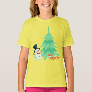 Cute Snowman, Fox Winter KIds Christmas Tree  T-Shirt