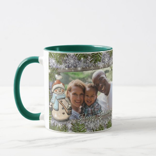 Cute snowman frame photo holiday  mug (Left)