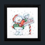 Cute Snowman Gift Box<br><div class="desc">Cute Snowman at the North Pole
Hold your valuables in this beautiful keepsake box. Made of lacquered wood, the jewellery box comes in golden oak, ebony black, emerald green, and red mahogany. Soft felt protects your jewellery and other collectibles.</div>