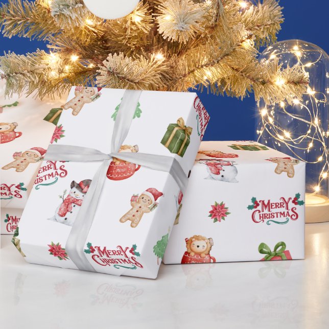 Cute Snowman Gingerbread Man Christmas Pattern Wrapping Paper (Holidays)