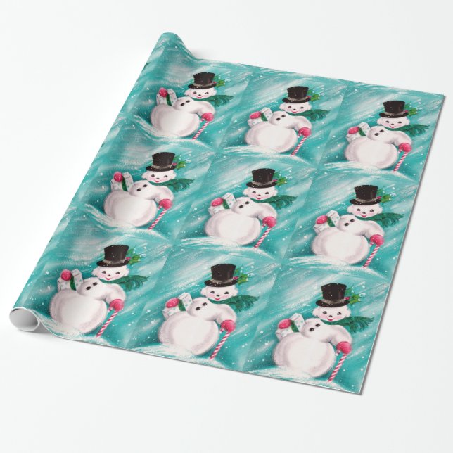 Cute Snowman Girl Wrapping Paper (Unrolled)
