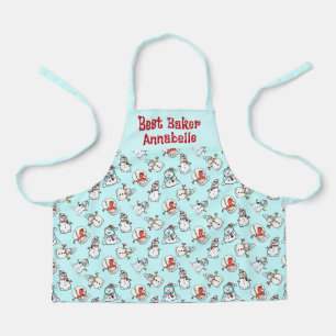  Cute Snowman Girls Name Mint Green Apron