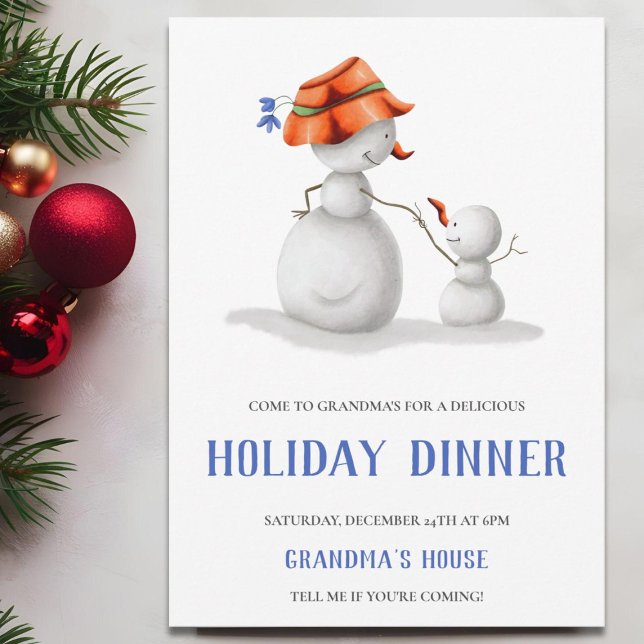 Cute Snowman Grandma Christmas Dinner Invitation (Creator Uploaded)