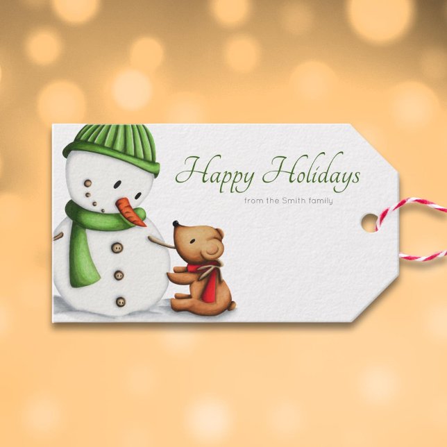 Cute Snowman Green Christmas Gift Tags (Creator Uploaded)