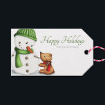 Cute Snowman Green Christmas Gift Tags<br><div class="desc">Minimalist Christmas gift tag with an illustration of a snowman and dog friend. Great for the upcoming season. Illustrated and designed by Patricia Alvarez.</div>