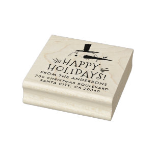 Cute Snowman Happy Holidays Name & Return Address Rubber Stamp