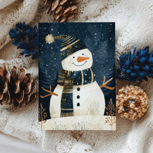 Cute Snowman Illustration Whimsical Winter Xmas Postcard