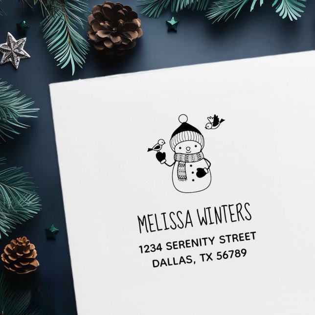 Cute Snowman in Knitted Hat and Scarf Address 2 Self-inking Stamp (Creator Uploaded)