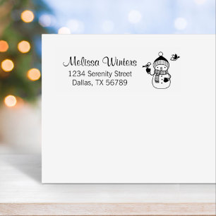 Cute Snowman in Knitted Hat and Scarf Address Self-inking Stamp