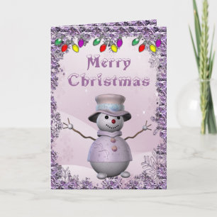 Cute Snowman in Lilac Christmas Card