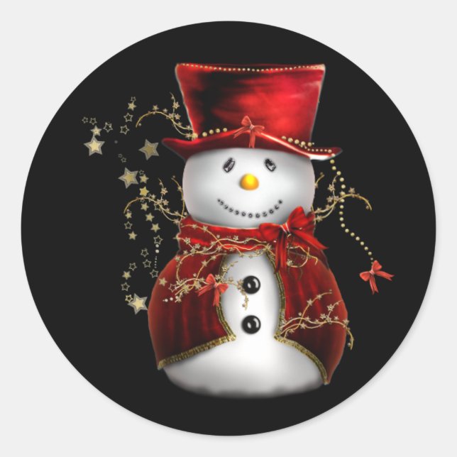Cute Snowman in Red Velvet Christmas Classic Round Sticker (Front)