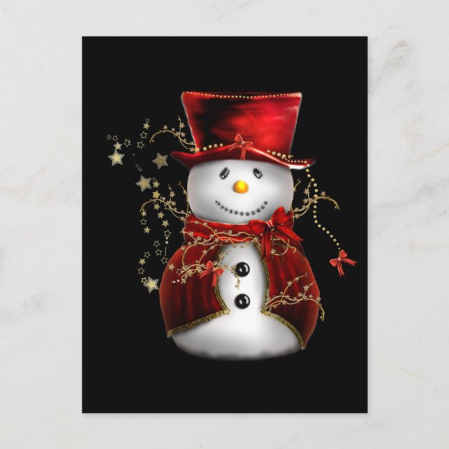 Cute Snowman in Red Velvet Christmas Holiday Postcard (Front)