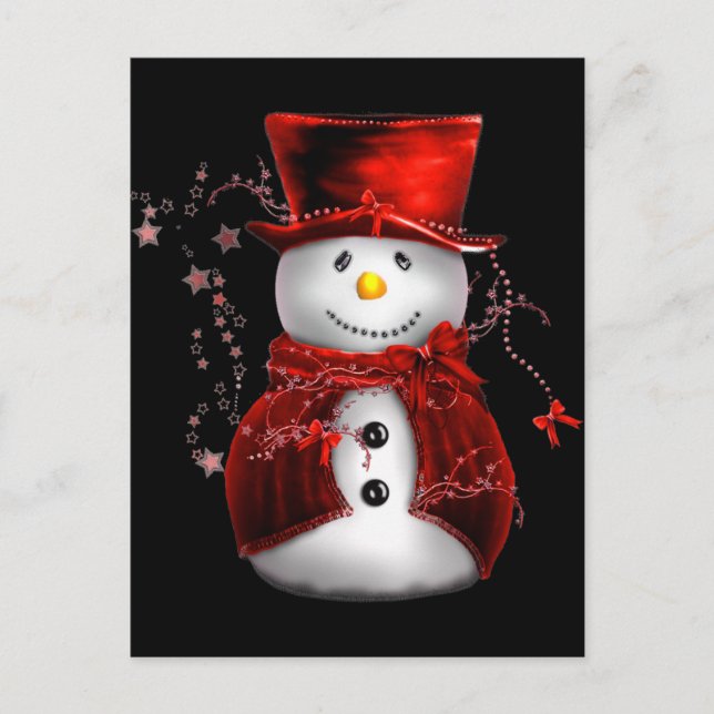 Cute Snowman in Red Velvet Christmas Holiday Postcard (Front)