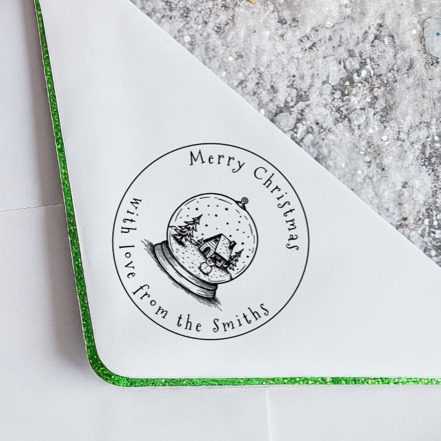 Cute Snowman in Snow Globe Merry Christmas Family Self-inking Stamp (Creator Uploaded)