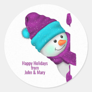 cute snowman in snowflakes for Christmas Classic R Round Sticker