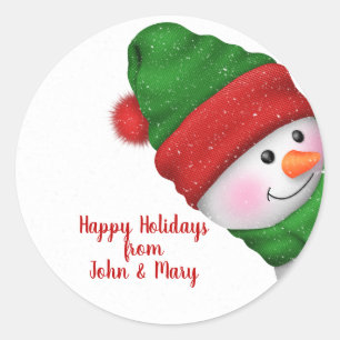 cute snowman in snowflakes for Christmas Classic Round Sticker