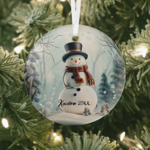  Cute Snowman in Snowglobe Glass Tree Decoration