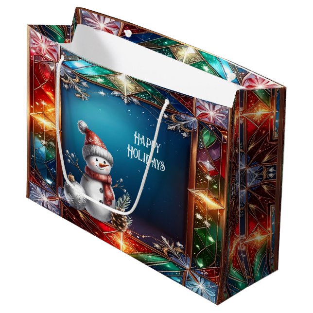 Cute Snowman in Stained Glass Frame Gift Bag (Front Angled)