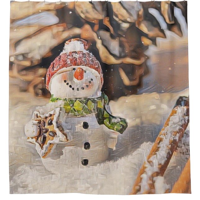 Cute Snowman in the snow watercolor painting  Shower Curtain (Front)