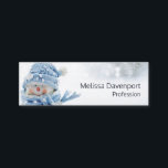 Cute Snowman in Winter Photograph Christmas Mini Business Card<br><div class="desc">Mini business cards with a cute photograph of a little snowman. Standing outside in the winter with snow falling all around. This cute little guy is dressed up in blue knitted hat and scarf.</div>