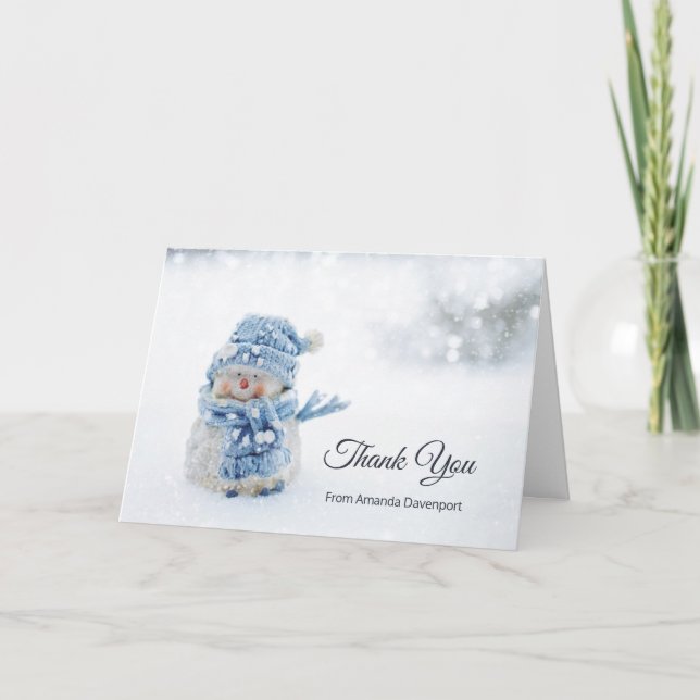 Cute Snowman in Winter Photograph Thank You Card (Front)