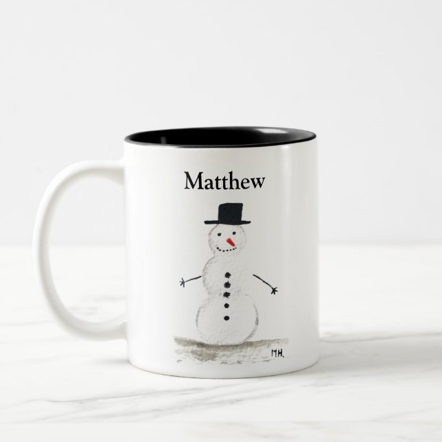 Cute snowman Kids Children Winter Snowmen  Two-Tone Coffee Mug (Left)