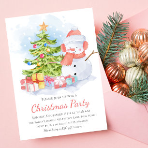 Cute Snowman Kids Christmas Party Invitation