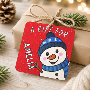 Cute Snowman Kids Name Christmas Gift Square Sticker