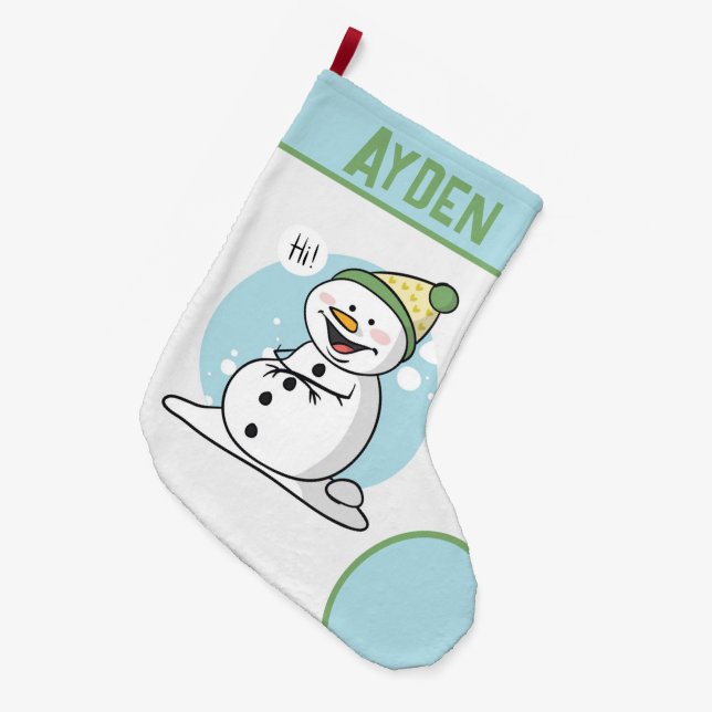 Cute Snowman Large Christmas Stocking (Front (Hanging))