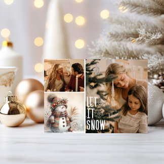 Cute Snowman Let it Snow 2 Photo Christmas Holiday Card
