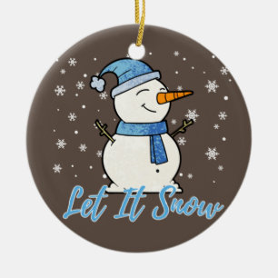 Cute Snowman Let It Snow Christmas Holiday Ceramic Tree Decoration