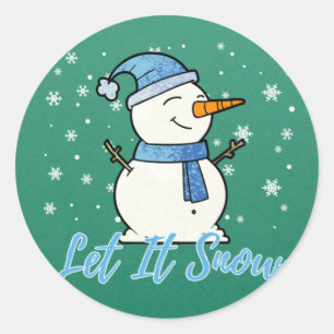 Cute Snowman Let It Snow Christmas Holiday Classic Round Sticker