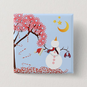 Cute Snowman Looking Up at the Moon Button