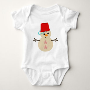 Cute Snowman Made of Sand with Pail for Hat Baby Bodysuit
