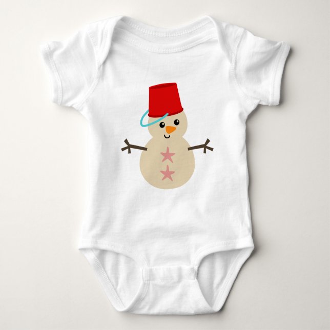 Cute Snowman Made of Sand with Pail for Hat Baby Bodysuit (Front)