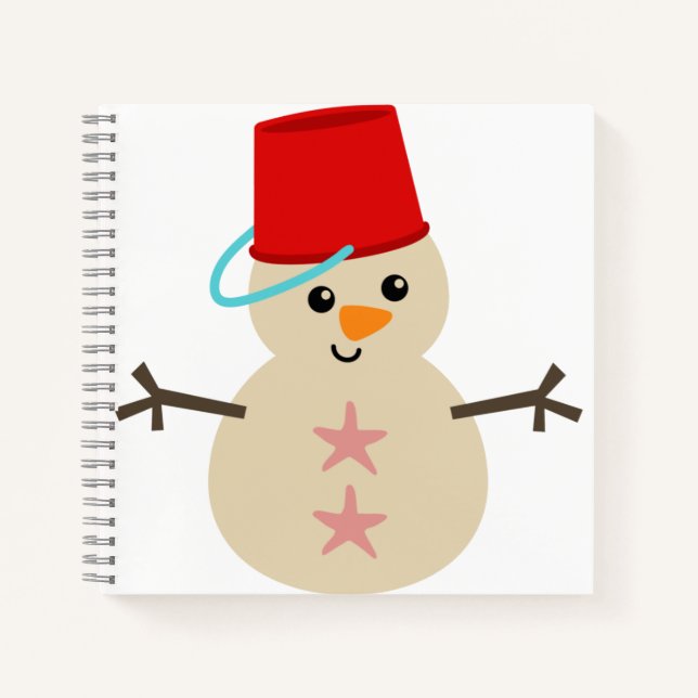 Cute Snowman Made of Sand with Pail for Hat Notebook (Front)
