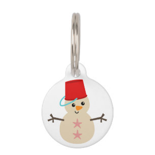 Cute Snowman Made of Sand with Pail for Hat Pet Tag