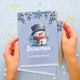 Cute Snowman Magical Lights Winter Boy Baby Shower Invitation