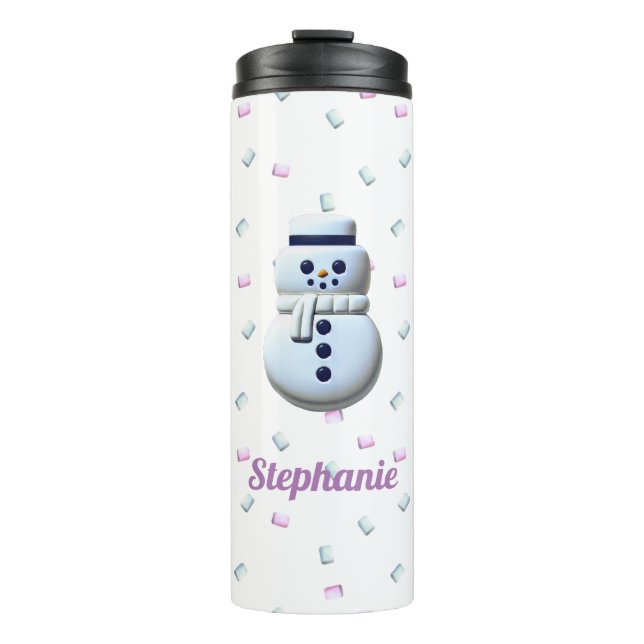 Cute Snowman Marshmallow Personalized Thermal Tumbler (Front)