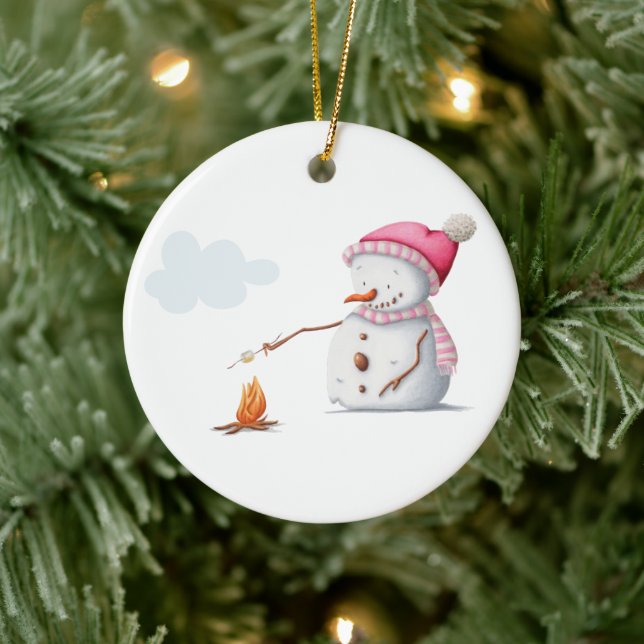 Cute Snowman Marshmallows Merry Christmas Ceramic Tree Decoration (Tree)