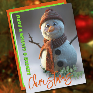 Cute Snowman merry and Bright Christmas  Holiday Card