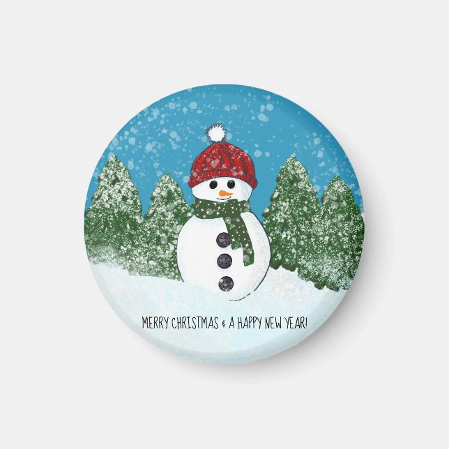 Cute Snowman | Merry Christmas and Happy New Year Magnet (Front)