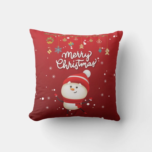 Cute Snowman Merry Christmas Cushion (Front)