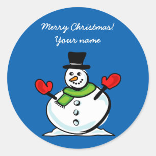 Cute snowman Merry Christmas custom Holiday favour Classic Round Sticker
