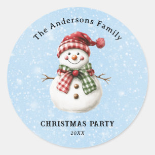 Cute Snowman Merry Christmas Family Party Custom Classic Round Sticker