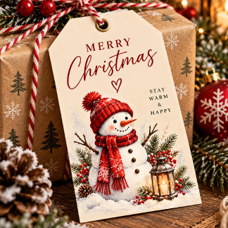 Cute Snowman Merry Christmas Holiday Gift Tags