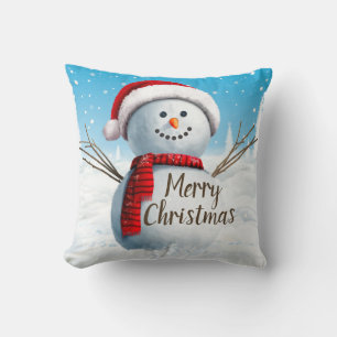 Cute Snowman Merry Christmas Throw Pillow