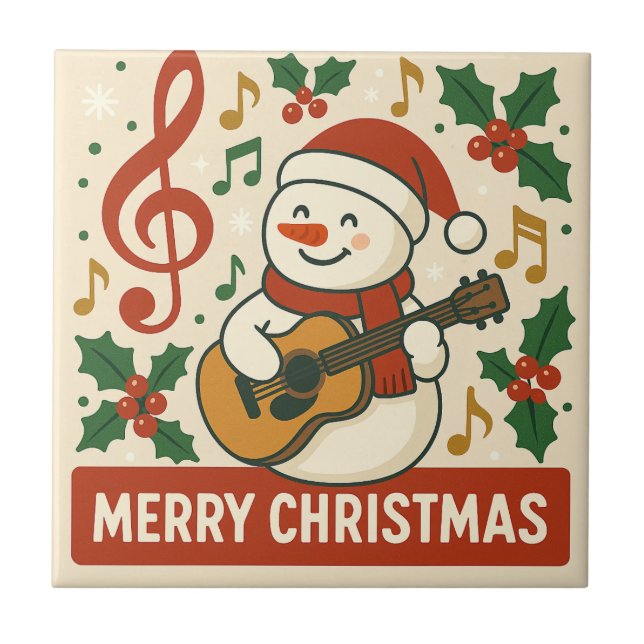 Cute Snowman Merry Christmas Tile (Front)