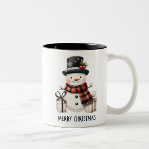 Cute Snowman /Merry Christmas Two-Tone Coffee Mug