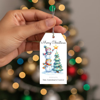 Cute Snowman Merry Christmas Vintage Gift Tags